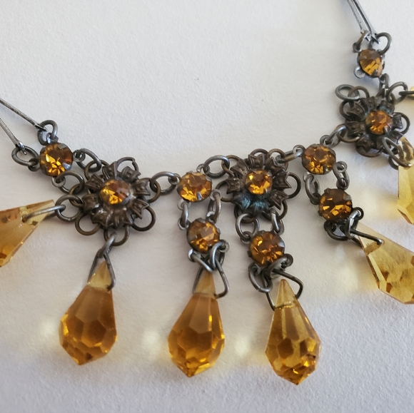 Gorgeous Antique Citrine Glass Necklace Choker - Picture 5 of 11